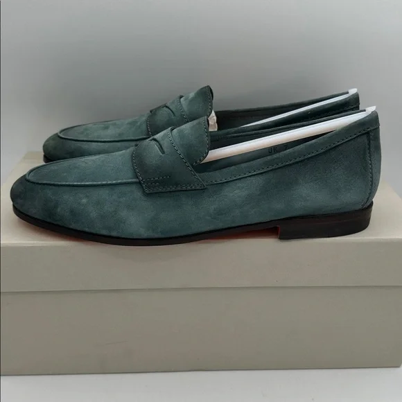 Santoni Carlos Penny Loafers Green Suede NIB Goodyear Welted  display picture 3